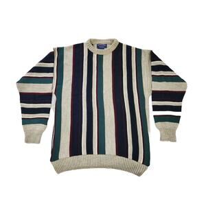Vintage Sutter & Grant Sweater Oatmeal Burgundy Navy Green Sweater Medium